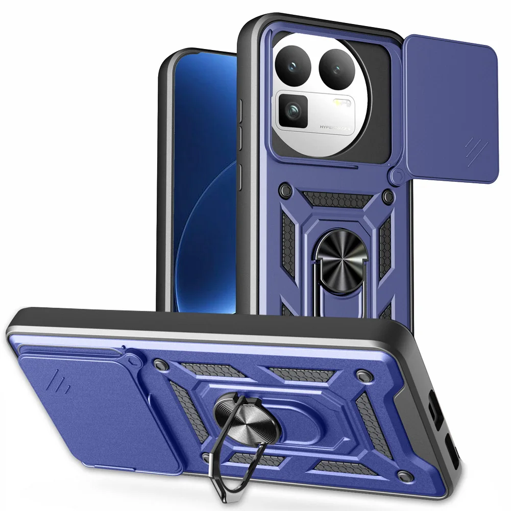 Enhanced Shockproof Phone Case with Slide Camera Lens Protection & Ring Stand
