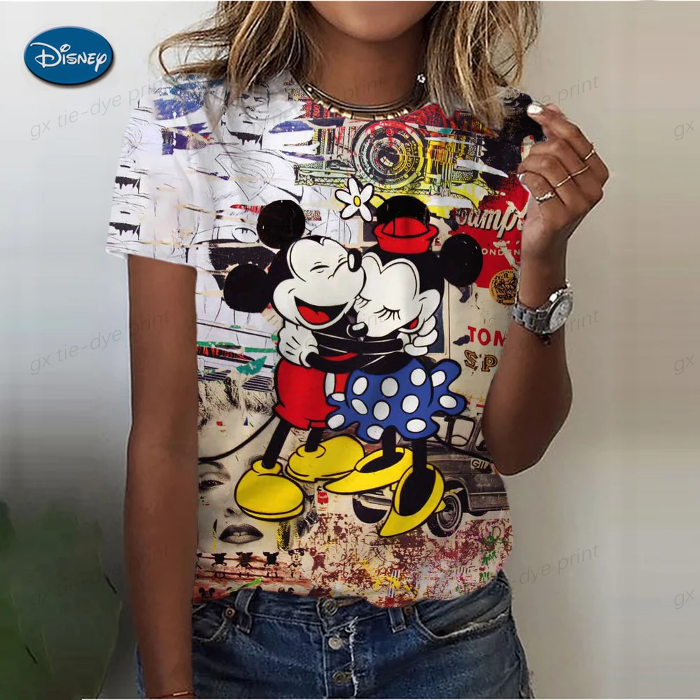 

Ethnic Style Disney Mickey Mouse Print Women'S Summer O-Neck Casual T-Shirt Women'S Vintage Short Sleeve Comfortable Top