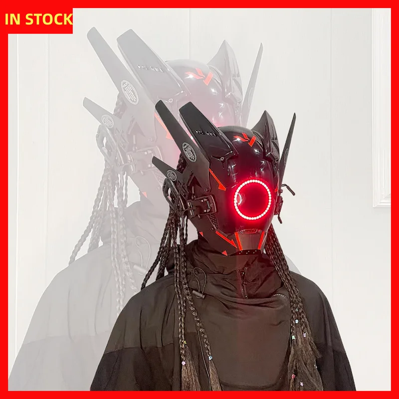 

Cyberpunk Helmet Cosplay Dreadlocks With Led Light Shinobi Samurai Mask With Braids Dreads And Wings Kids Adult Halloween Gifts