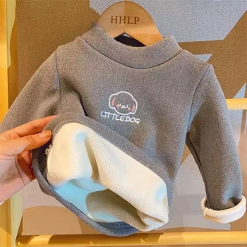 Warm and Cozy Unisex Children Fleece-Lined Base Layer Animal Sweatshirt Tops for Autumn and Winter Girls Cute Outerwear Clothes 1