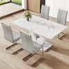 Modern Dining Table Set Rectangula Kitchen Table Set with Faux Marble Tabletop＆ Pu Leather Upholstered Chairs Ideal for  Kitchen 4