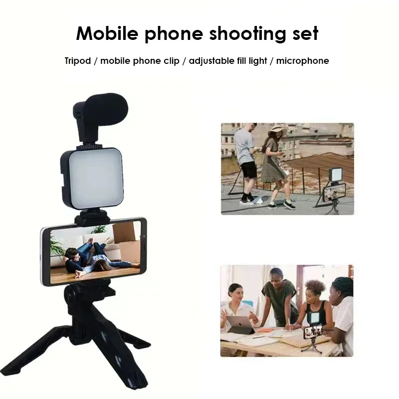 Phone Tripod Kit LED Fill Light Mic Mobile Phone Live Streaming Handheld Mini Portable Photography Live Fill Light