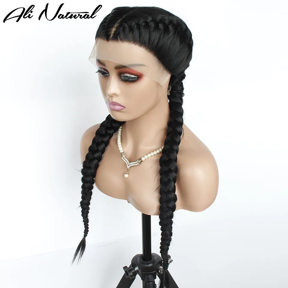 Lace Front Braided Wigs Black Women  Synthetic Wig Long Braids - Black 2  Braids - Aliexpress