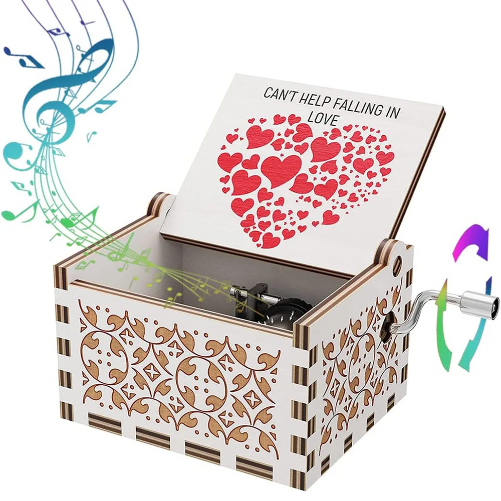 Vintage Wooden Music Box, Painted Carving, Falling In Love, Mother's Day, Valentine's Day, Qixi Gift, Hand cranked Octave Box 3