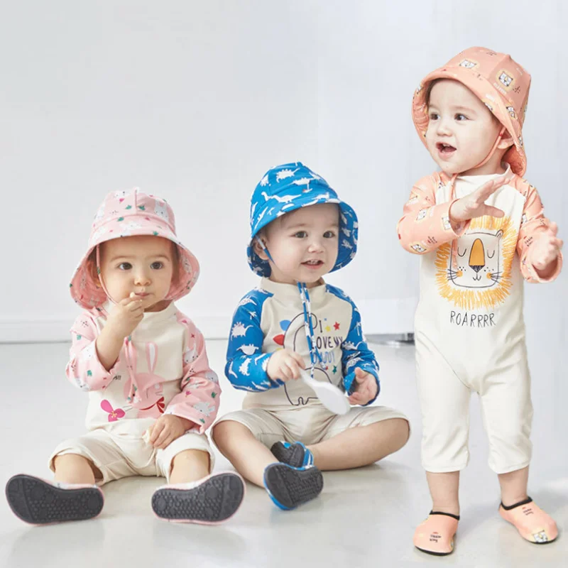

Baby Girls Swimwear Cute Cartoon Lion Rabbit Dinosaur One-pieces Surfsuit Boys Swimwear Kawaii Swimming Swimsuit 2- Piece Set