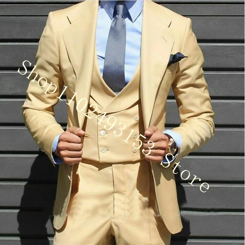 2023 New Arrival Men Suits For Wedding Notched Lapel Two Buttons 3 Pieces Formal Business Groomsmen Wedding Tuxedo Costume Homme