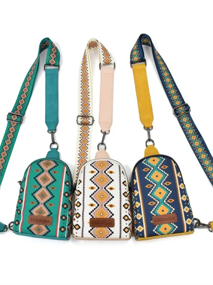Hot selling Bohemian ethnic style zipper canvas crossbody bag chest bag waist shoulder strap