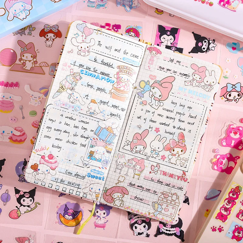 100pcs 스티커 귀여운 Cinnamoroll Kuromi 내 멜로디 스티커 노트북 전화 케이스 소녀 Sanrio 내 멜로디 애니메이션 스티커 어린이 장난감