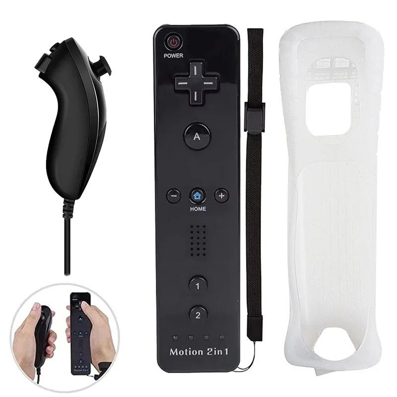 닌텐도 Wii/Wii U 컨트롤러용 2 in 1 게임패드 (옵션 모션 플러스 조이스틱 무선 리모컨 비디오 게임 게임패드 실리콘 케이스 포함)