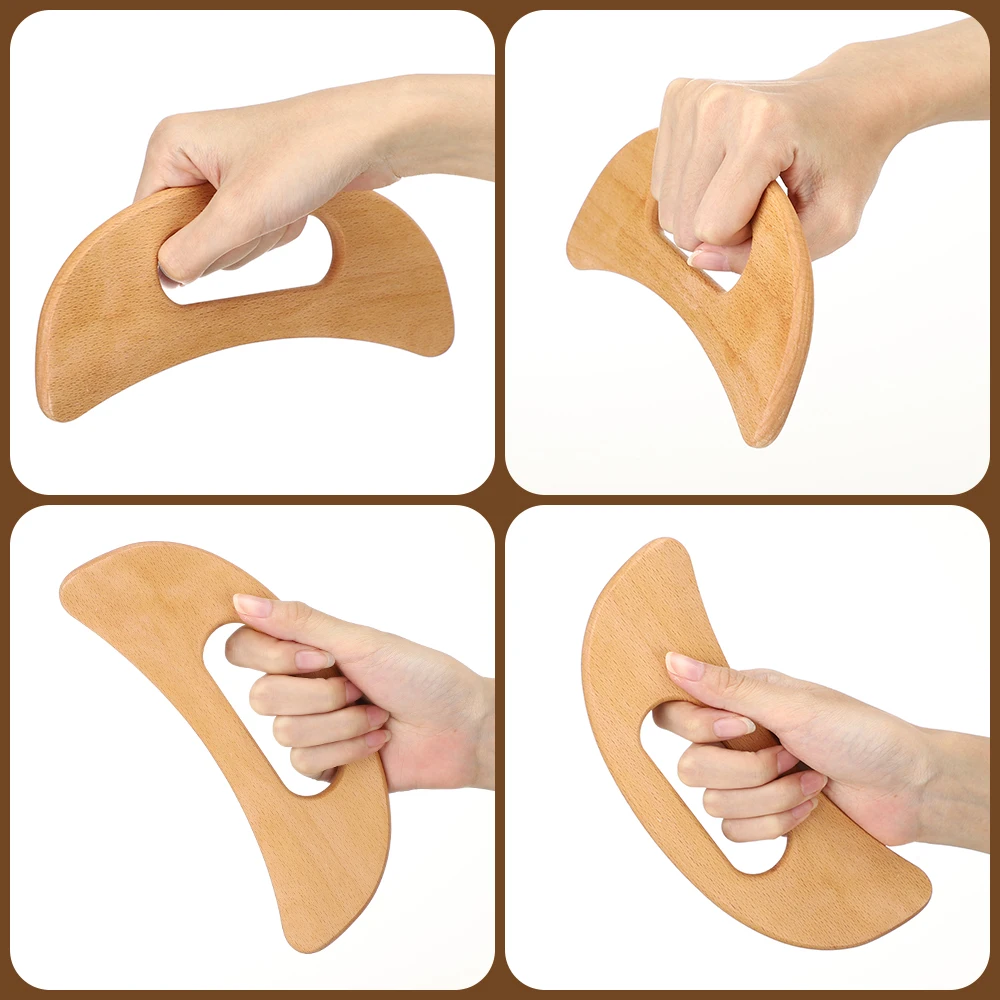 Wooden Gua Sha Board Arc Handle Blood Circulation Relaxation Painless Scraping Slimming Beech Blade Back Arm images - 6