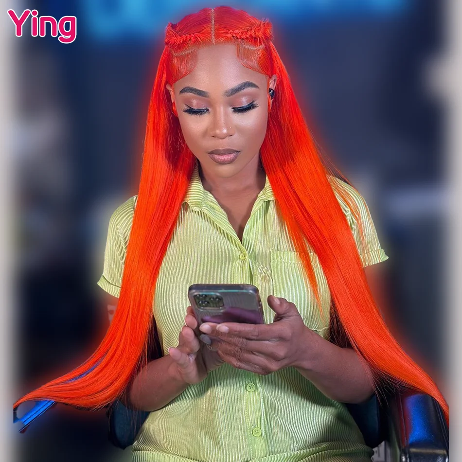 

Hot Orange Red Bone Straight 13x4 Transparent Lace Front Wigs 180% Brazilian Remy #613 Blonde 13X6 Lace Frontal Wigs Ying Hair