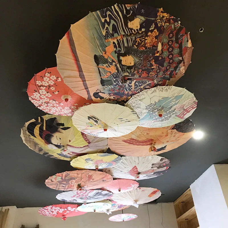 

Restaurant Decor Japanese Oil Paper Umbrella Japanese Material Hotel Ceiling Classical Decorative Umbrella Cherry Parasol