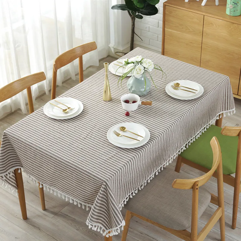 Nappe En Lin De Coton Noir Et Gris, Nappe En Tissu Rayé Avec Glands Rayés,  Décoration De Table De Cuisine - Nappes - AliExpress