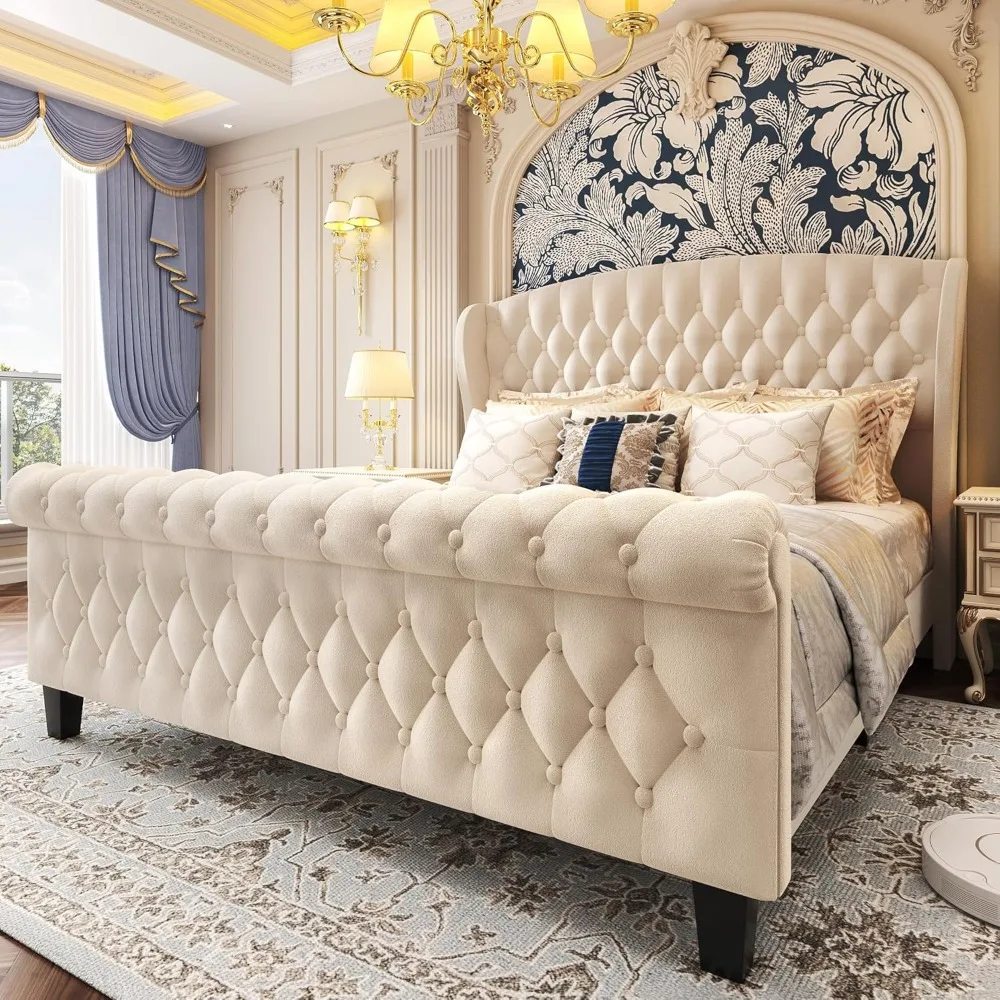 Velvet Sleigh Queen Bed 1