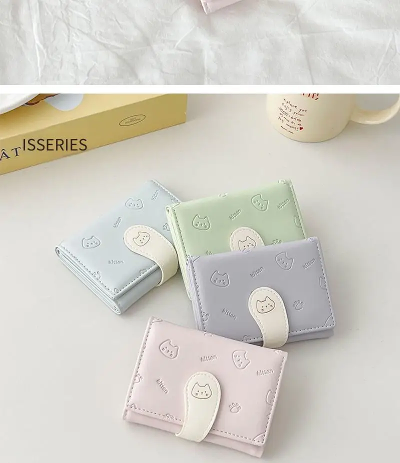Pastel Cat Print Trifold Wallet