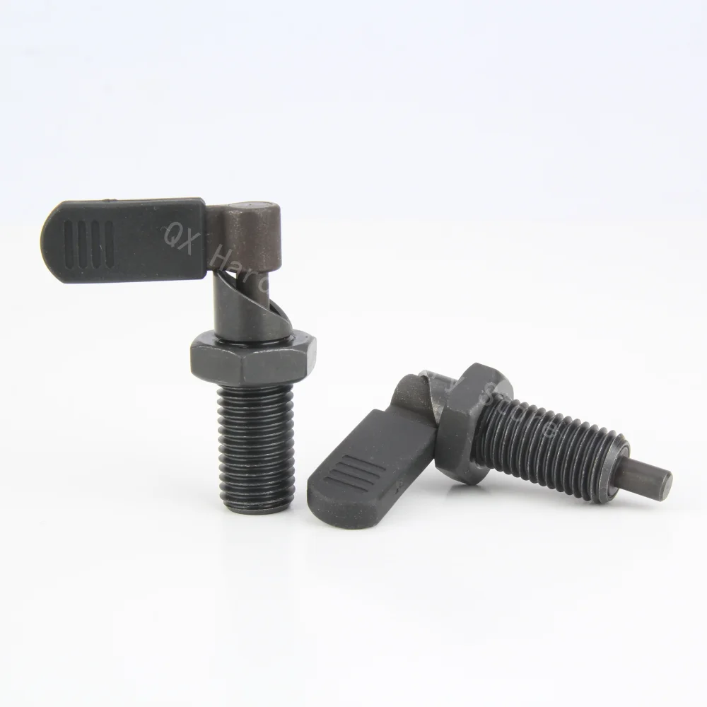 QX226 Retractable Carbon or Stainless Steel L-handle Indexing Plungers with Grip and Lock-Out Nuts