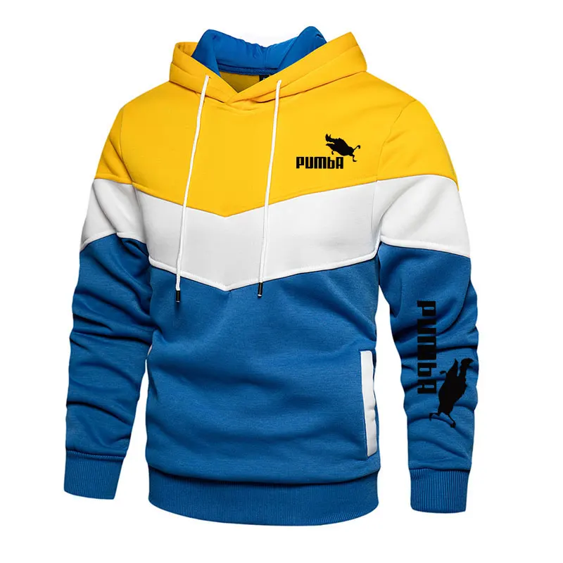 Patchwork color Men's New Pumba Sports Print Hoodie Set Men's Fleece Sweater Casual Designer Sportswear Casual Pullover
