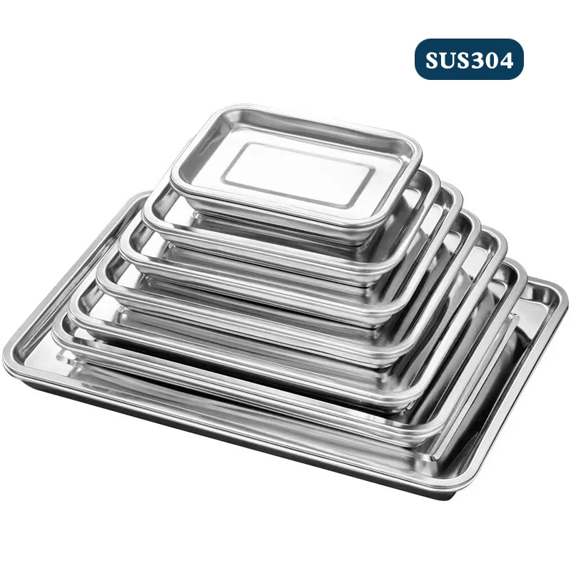 Rectangular Food Shallow Trays Stainless Steel Barbecue Fruit Storage Plate Steamed Dish Pastry Baking Pan Kitchen Utensils 6