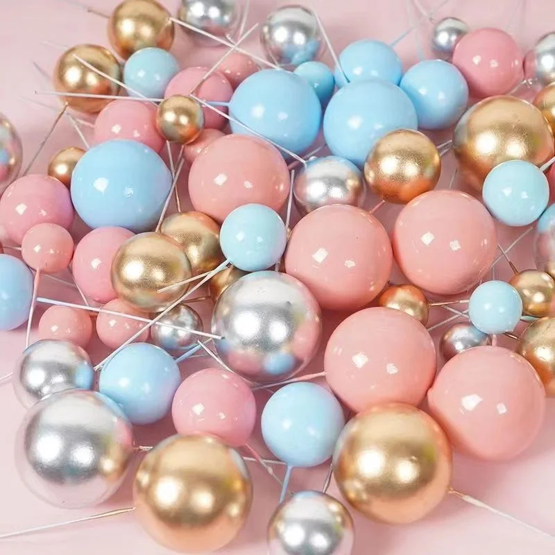 

40pcs Metal Ball Cake Topper 2CM Ball DIY Cake Decor For Wedding Birthday Party Decorations Gold Silver Blue Pink Cupcake Topper
