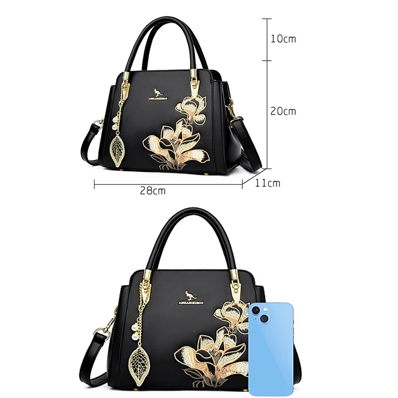 2024 New Embroidered Flower Women's Soft Shoulder Bag Female