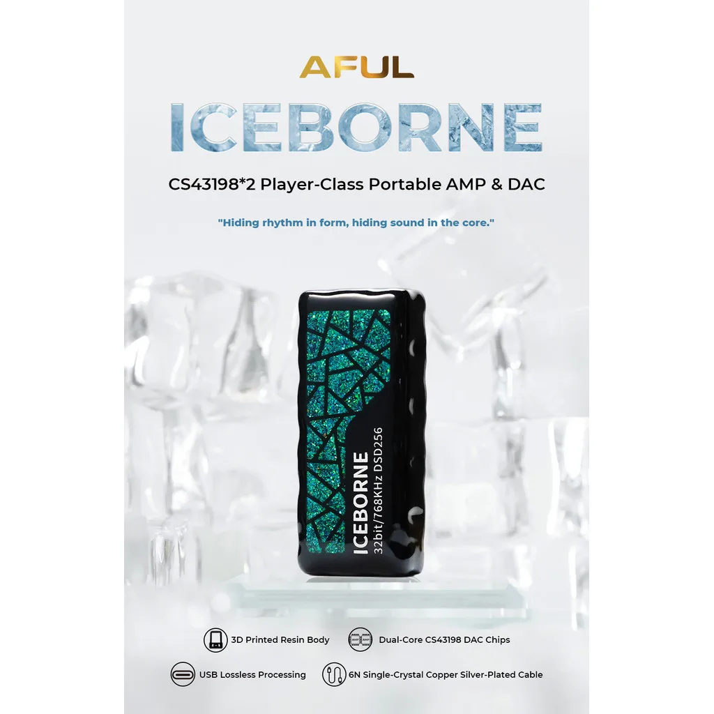 AFUL ICEBORNE HiFi 휴대용 USB DAC AMP 듀얼 CS43198 칩 32Bit/768kHz DSD256 3.5+4.4mm 밸런스드 헤드폰 앰프