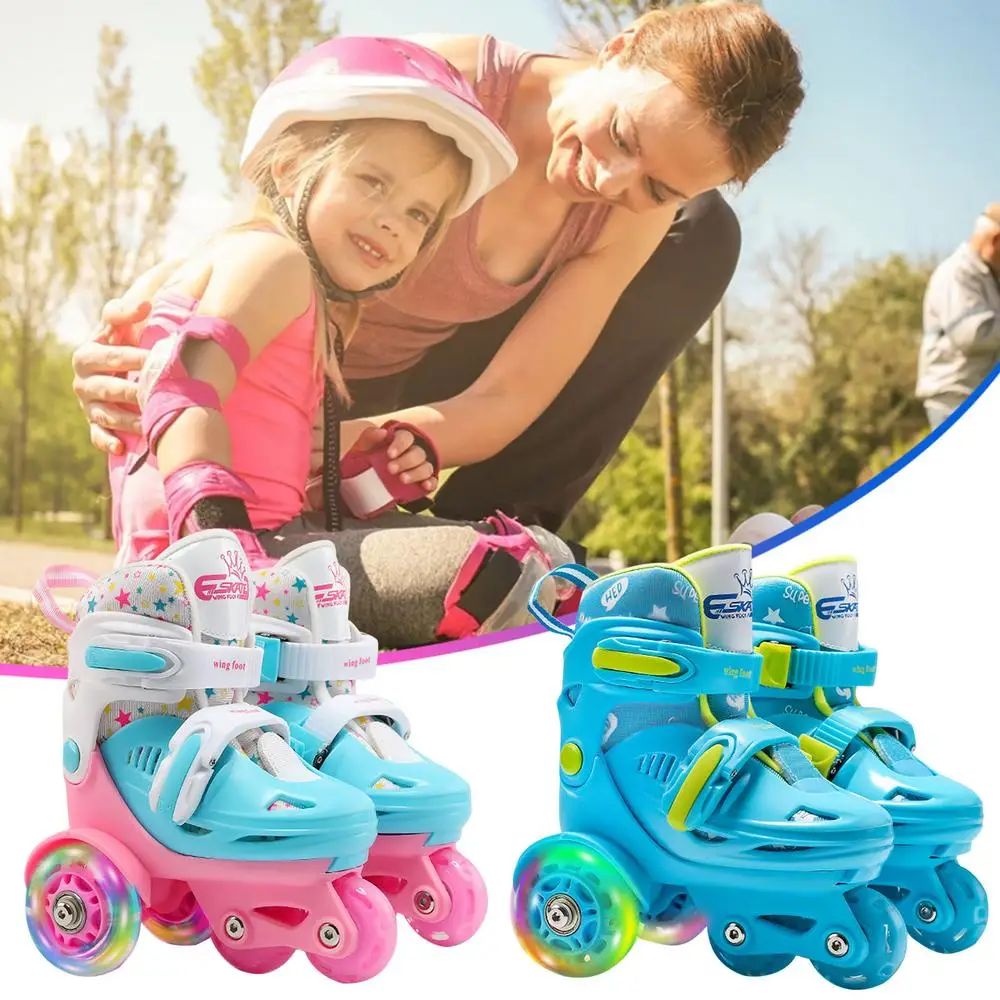 Description Picture 3 of itemAdjustable Roller Skate For Kids Girls Boys Light Up Flash Wheels 4 Wheels 2 Row Line Outdoor Sneakers Rollers Skating Shoes