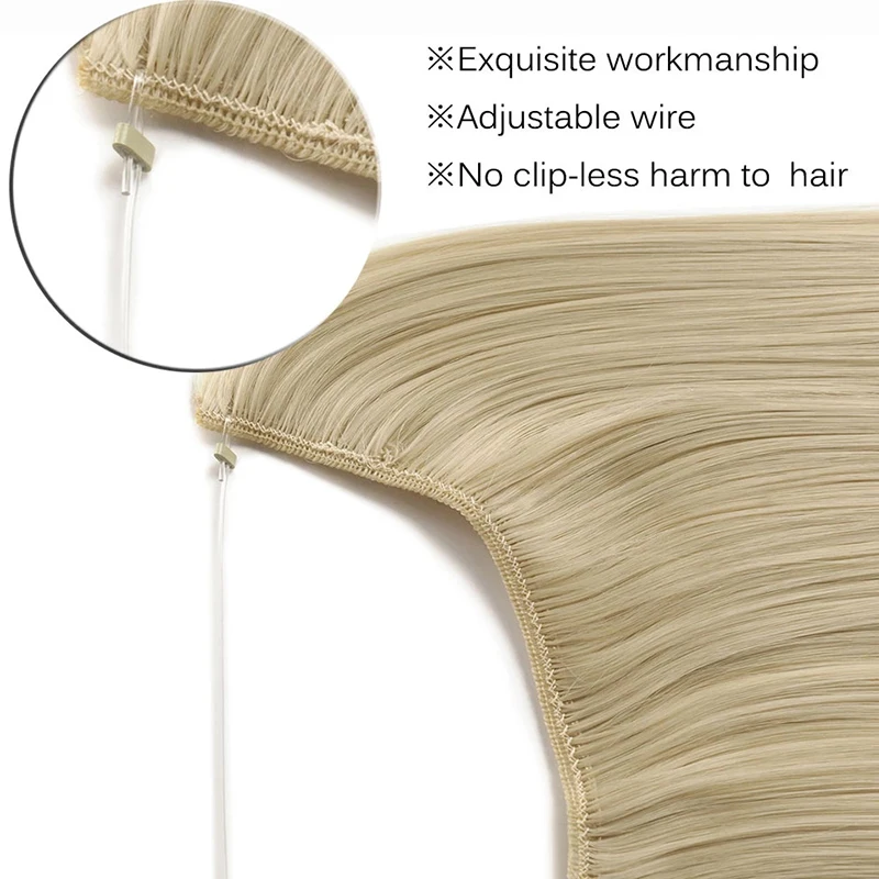 H&STAR 20Inch Synthetic No Clip Wave Hair Extensions Hidden  False Hairpiece One Piece Fish Line Fake Hair Piece