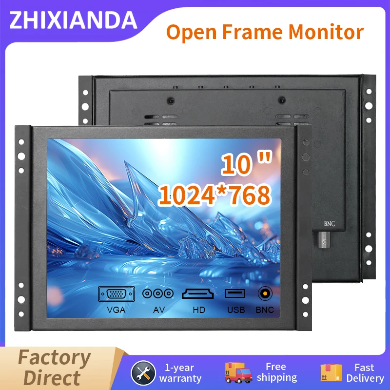 Zhixianda 10 Inch 1024*768 Industrial Open Frame Monitor