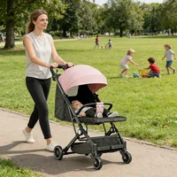 Poussette pliable légère - Pliable - Convient aux nouveau-nés jusqu'à 22 kg - Capote solaire extra large (Rose/Noir/Gris/Khaki) 5