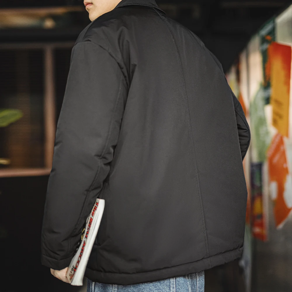 Maden Casual Notch Lapel Thickened Suit Jacket Black Warm Cotton-padded Coat Men Versatile Outerwear Autumn Winter
