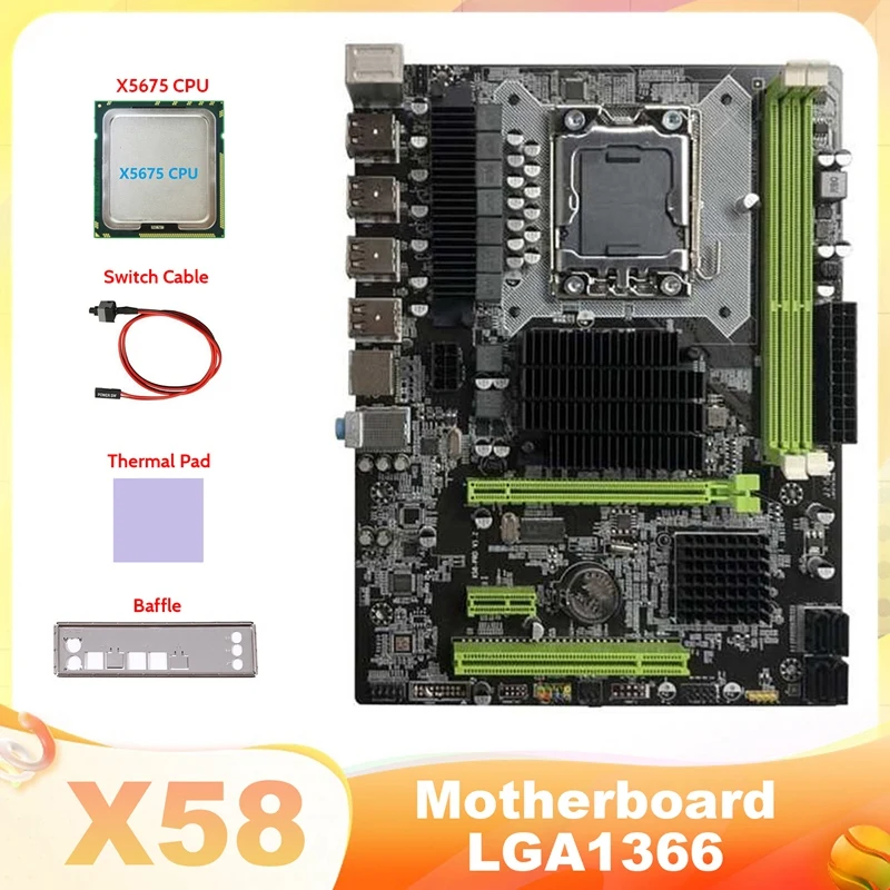 

X58 Motherboard LGA1366 Computer Motherboard Support XEON X5650 X5670 Series CPU With X5675 CPU+Switch Cable+Thermal Pad