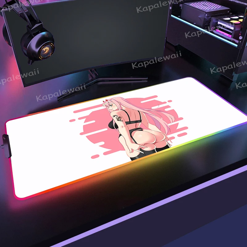 

Large RGB Mouse Pad XXL Gaming Mousepad LED Zero Two Darling In The FranXX Mouse Mat Gamer Luminous Desk Pads With Backlit XXL