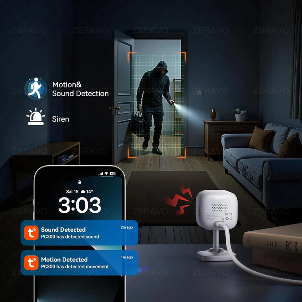 Tuya Smart Life 2K 5MP Indoor Mini WiFi Camera Home Security CCTV Motion Detection Siren Alarm Baby Monitor Color Night Vision 4