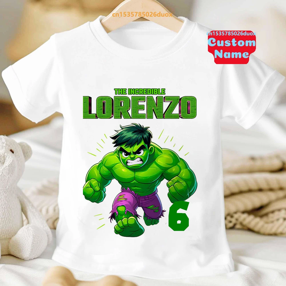 New Summer 2025 Kid 2 3 4 5 6 7 8 9 Birthday Marvel Spiderman Girl TShirt The Hulk Personalize Name Birthday Party Boy T-shirt 3