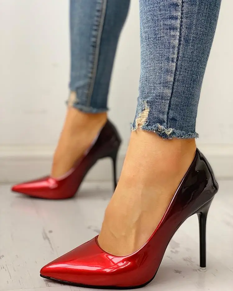 

Women Shoes Fashion Party High Heels Pu Patchwork Pumps Pointed Toe Gradient Color Thin Heels