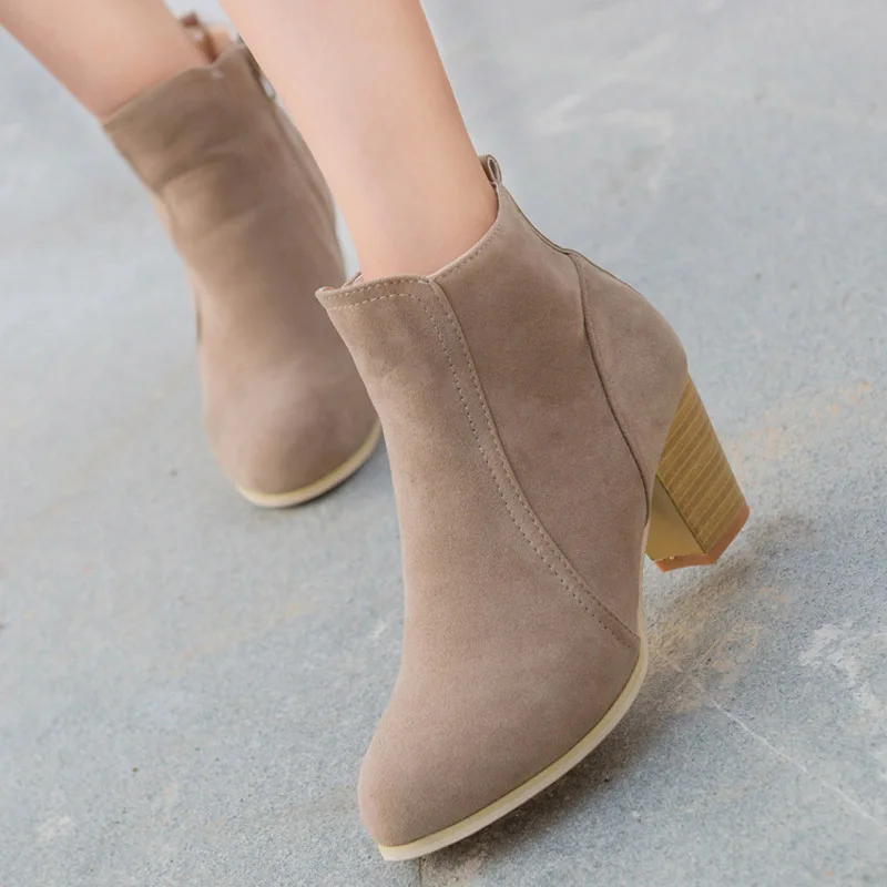 

Autumn Winter Women Ankle Boots High-heels Fashion Party Wedding Ladies Shoes Side Zipper Booties Woman Nubuck Thick Heels Boots