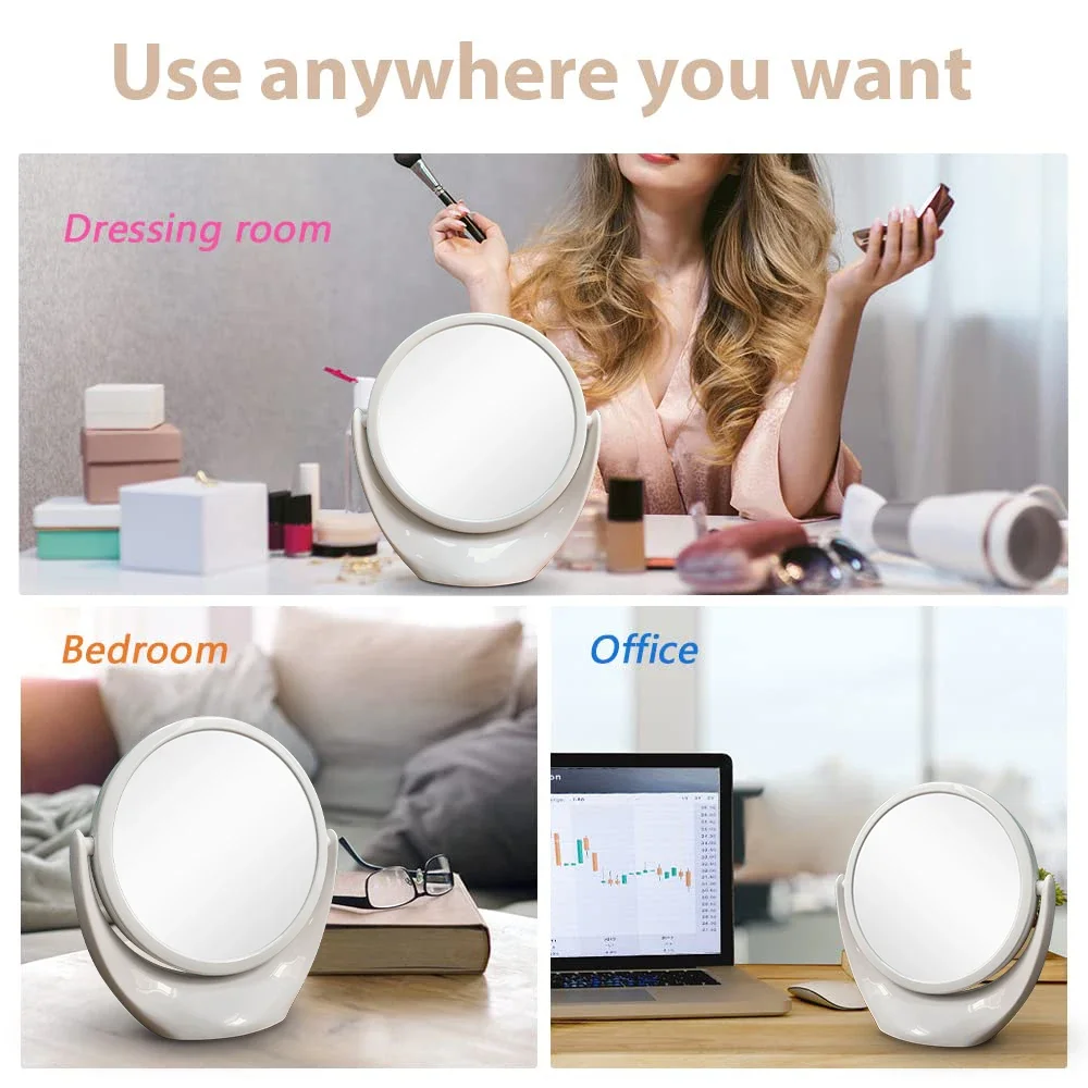 Double-sided 1x/5x Magnifying Makeup Vanity Mirror without light Free Standing 360 &deg; Rotation Travel Portable Cosmetic Compact makeup mirror magnifying mirror