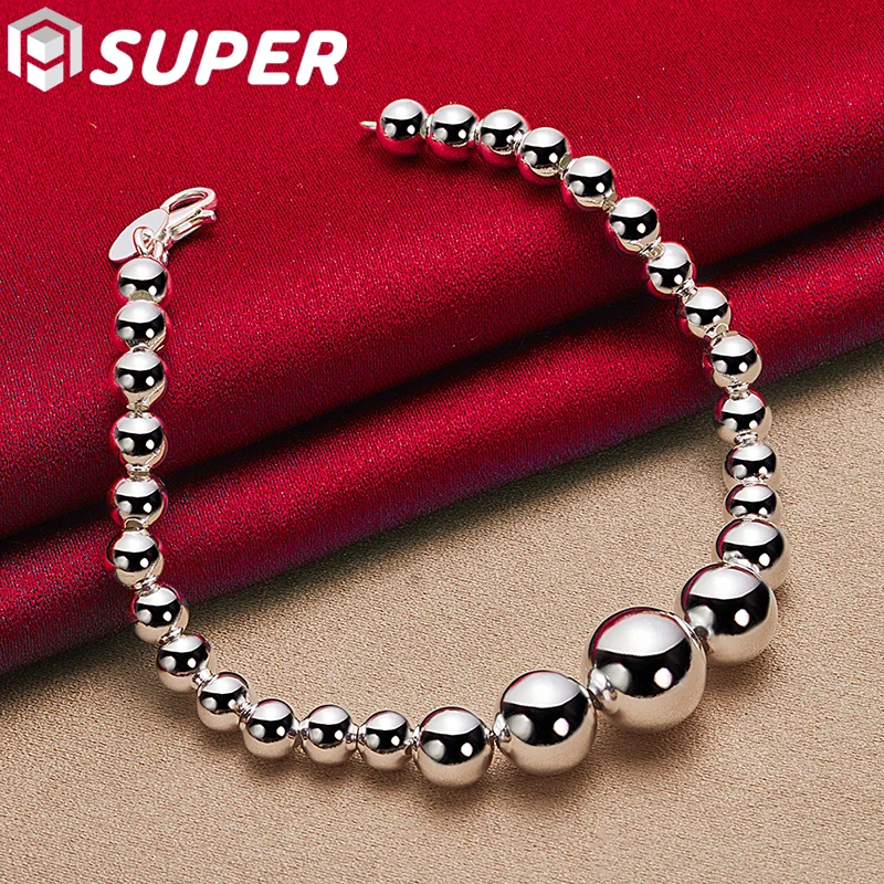 925 Sterling Silver 6 8 10 12mm Smooth Bead Ball Chain Bracelet For