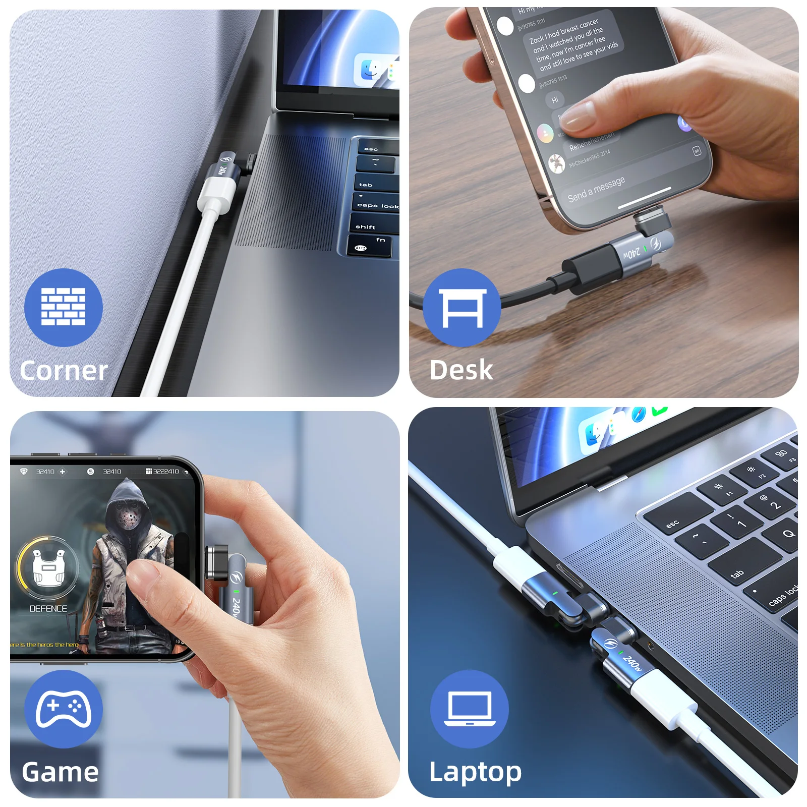 폰켄 USB 타입 C 마그네틱 어댑터 PD 240W 고속 충전 마그넷 컨버터 케이블 접이식 3-in-1 USB C 데이터 어댑터 OTG
