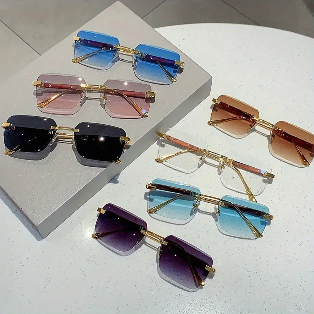 Vintage Wood Grain Frameless Sunglasses