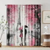 2pcs, Pattern Curtains 2D print Love Walking in the Rain Durable Polyester (without rod) Thermal Insulation, and Room Darkening 2