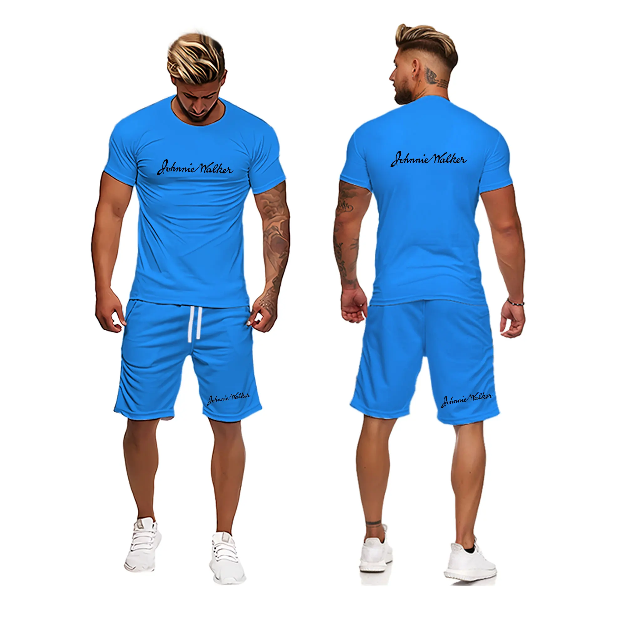 2022 Summer Men's Tracksuit Short Sleeve Shirt+Shorts 2 Piece Set Men 3D Print Color Fitness Daily Casual Sport Suit