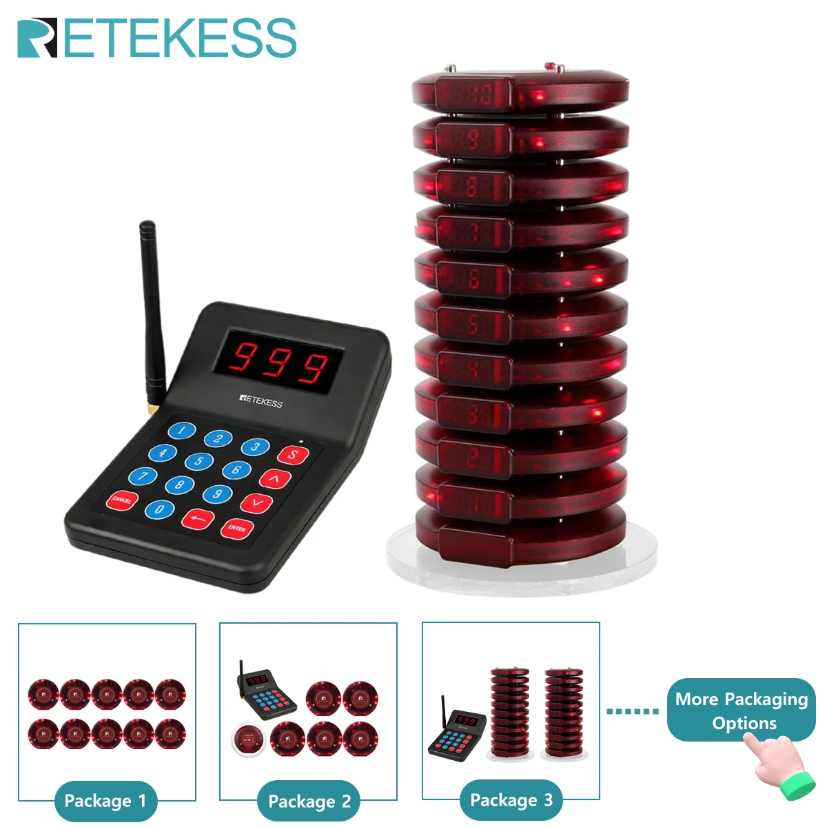 Retekess T119 Restaurant Pager Wireless Paging Calling System Coaster Vibrater Buzzer Receiver 2 Way Charge For Cafe Food Truck