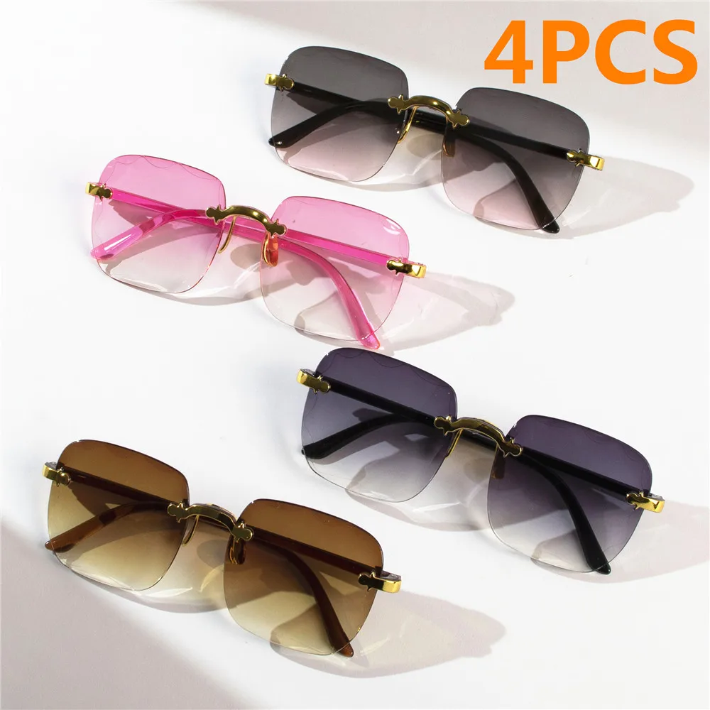 4PCS Square Rimless Sunglasses Women Luxury Brand Designer Summer Red Glasses Fashion Sun glasses For Men Shades Oculos - Image 2