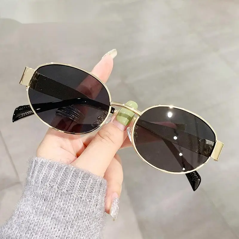 

Netroots with the same metal oval frame sunglasses women's trend ins wind personalised hip-hop street beat sunscreen sunglasses