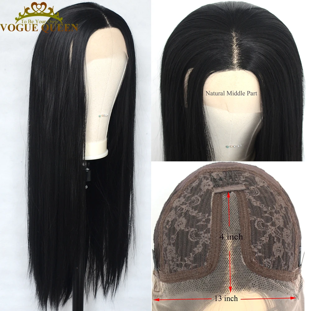 Voguequeen 1B Black Synthetic T Lace Front Wig Heat Resistant Fiber