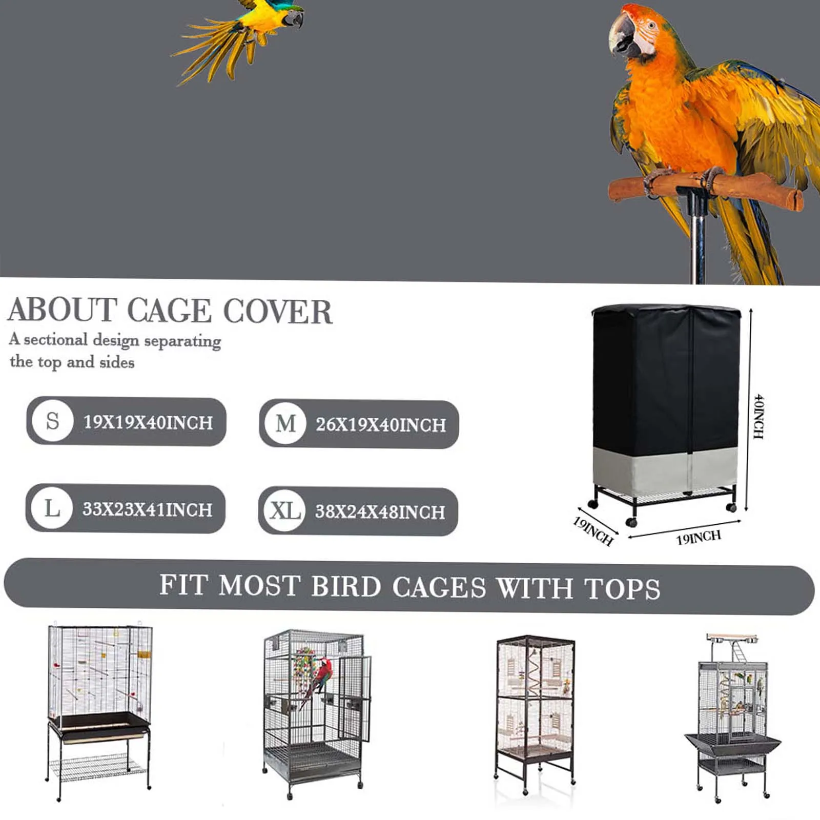 Durable Waterproof Bird Cage Cover for Indoor and Outdoor Use with Removable Top Panel and Breathable Design