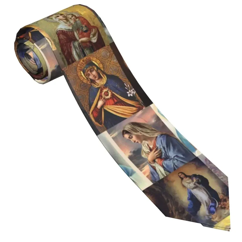 Classic Virgin Mary Ties Woven Necktie for Party Mens Catholic Christian Necktie