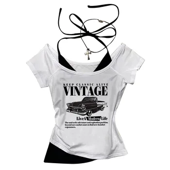 Vintage Car Retro Keep Classic Alive Cropped Girls Crop Top T Shirt Women's Print Shirt T-shirt Sexy Punk Y2k Shirt