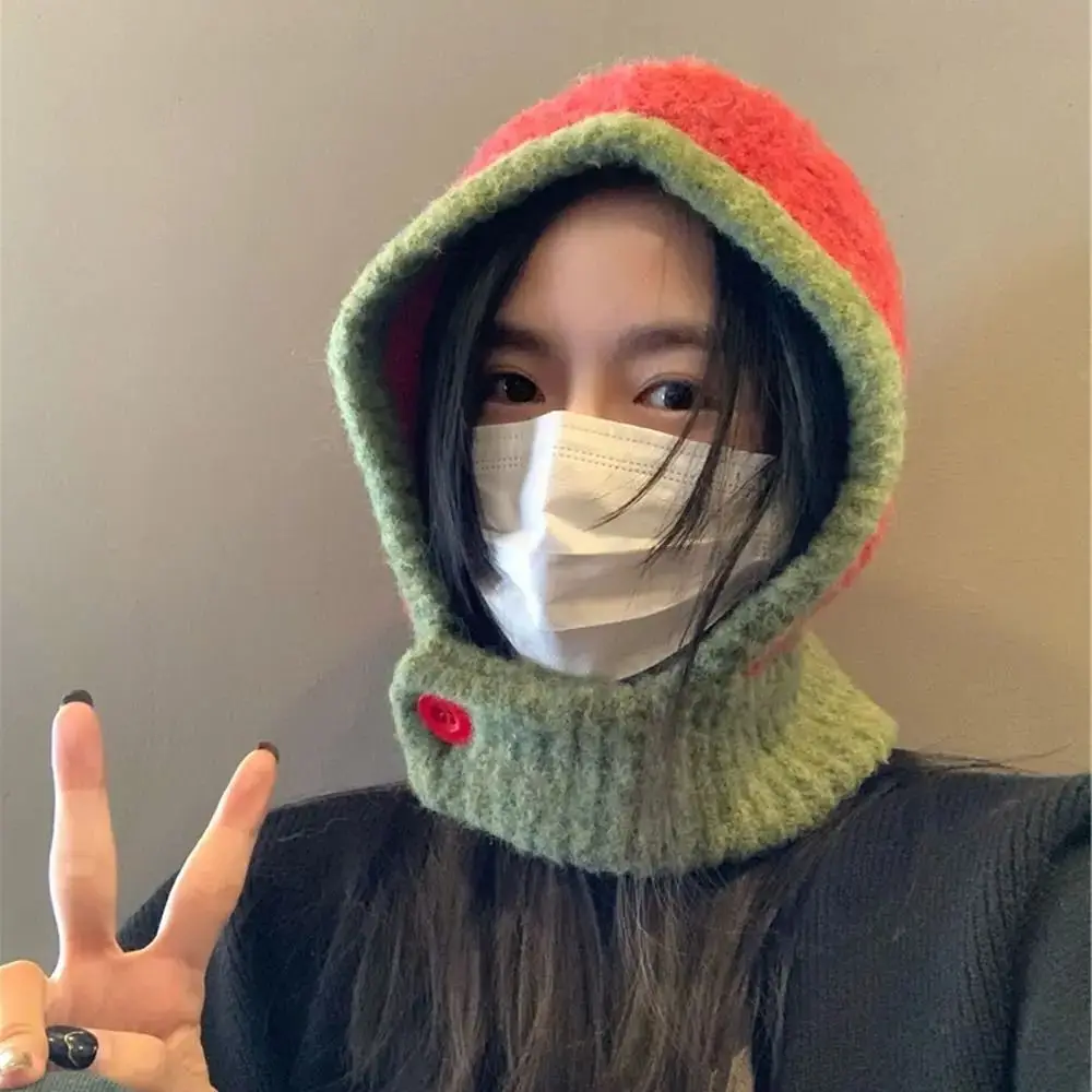 Women Knitted Hat Balaclava Winter Thicken Warm  Anti-Pilling Beanie Ladies Windproof Earflaps Scarf Hat Adult Casual Plush Caps 3